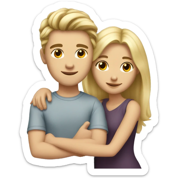 white boy with brunetter hair and girl with blonde hair cuddling  sticker
