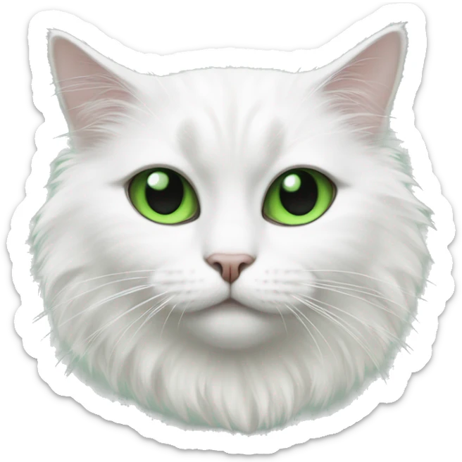 White cat with black on top of face and over one eye, green eyes, fluffy sticker
