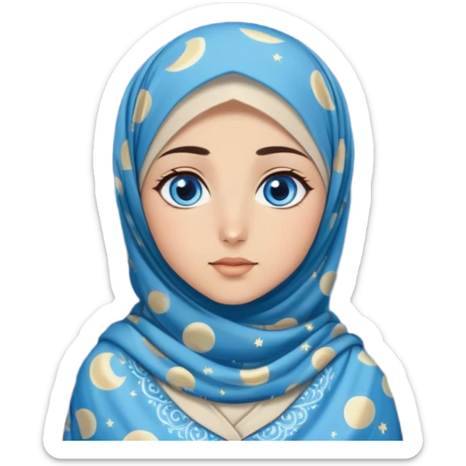 Turkish beautiful finish Konya girl blue eyes with moon patterned hijab dress and watching the moonlight sky on the ground  sticker