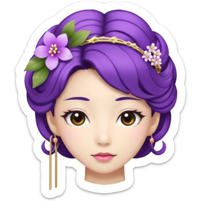 Japanese Princess with floral hairpin, purple sticker