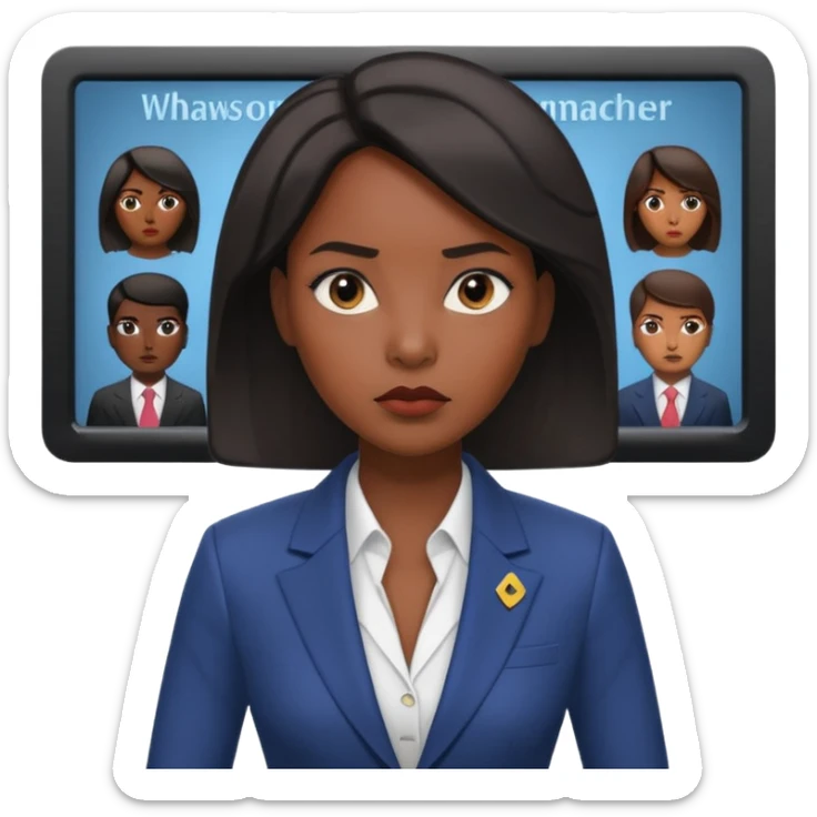 news anchor black skin woman, with a screen with a prompter in front of her sticker