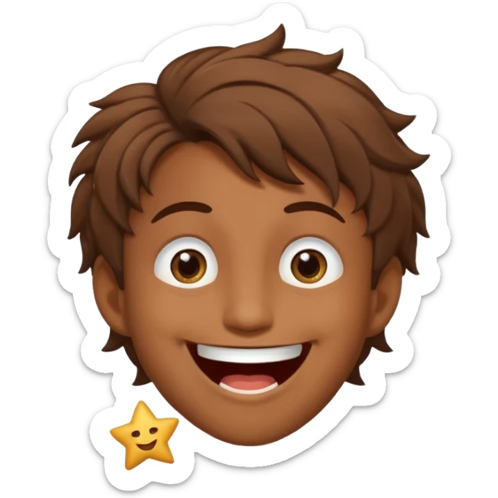 Color de piel moreno los ojos ke sean de estrella riéndose y pelo café hombre  el pelo asialado🤩pelo asía a bajoo sticker