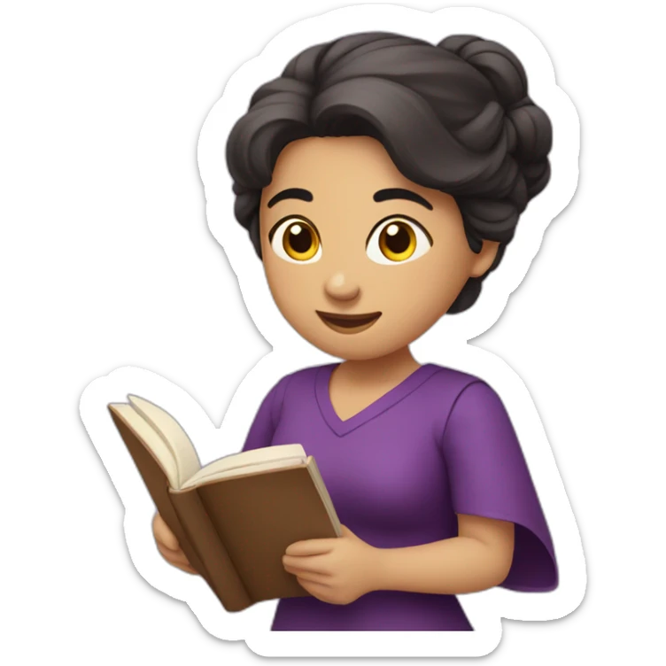 Armenian women with the purple clothes reading book and looking at camera and smiling  sticker