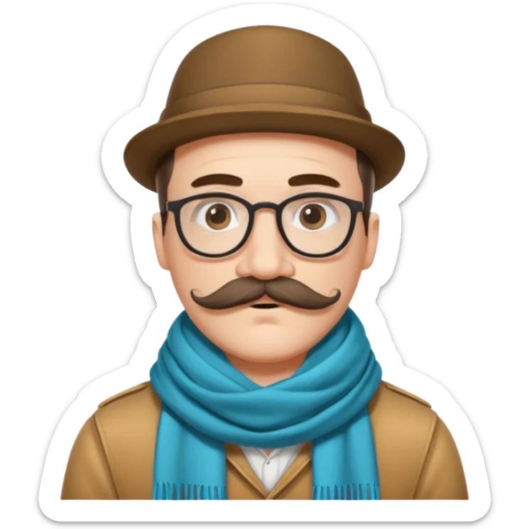 Bobo hipster blanc, fan d’expo d’art avec un foulard et une grosse moustache  sticker