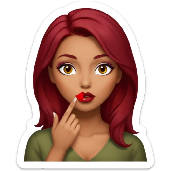 dark red hair woman with make up and light olive skin sending a kiss sticker