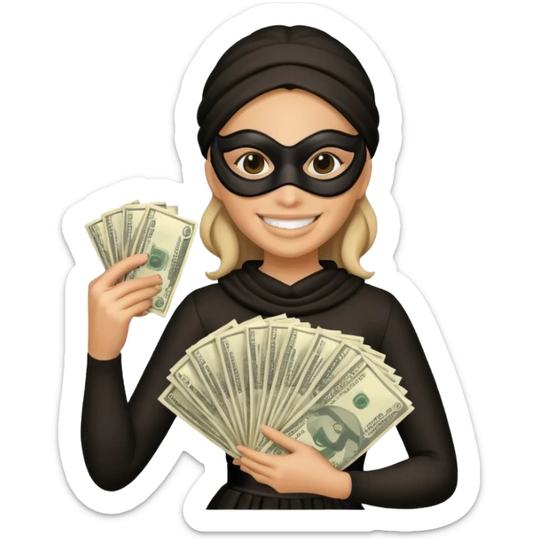 Robber emoji holding a 💰 wearing a mask that is made of robber dress sticker