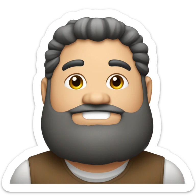 Un gordito moreno con cara redonda, barba, pelo inclinado hacia la derecha y un mid fad sticker