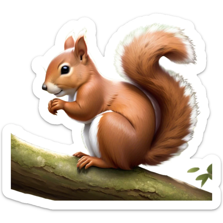 Beautiful and Majestic Squirrel Portrait Emoji, Head and body rendered in serene repose with a gentle, content smile and softly closed eyes, showcasing a delicately textured, bushy-tailed form and perky little ears, Simplified yet exquisitely endearing features, highly detailed, glowing with a soft, drowsy woodland light, high shine, relaxed and utterly enchanting, stylized with an air of timeless forest majesty, soft glowing outline, capturing the essence of a beautiful and majestic squirrel that embodies the pure charm of nature! sticker