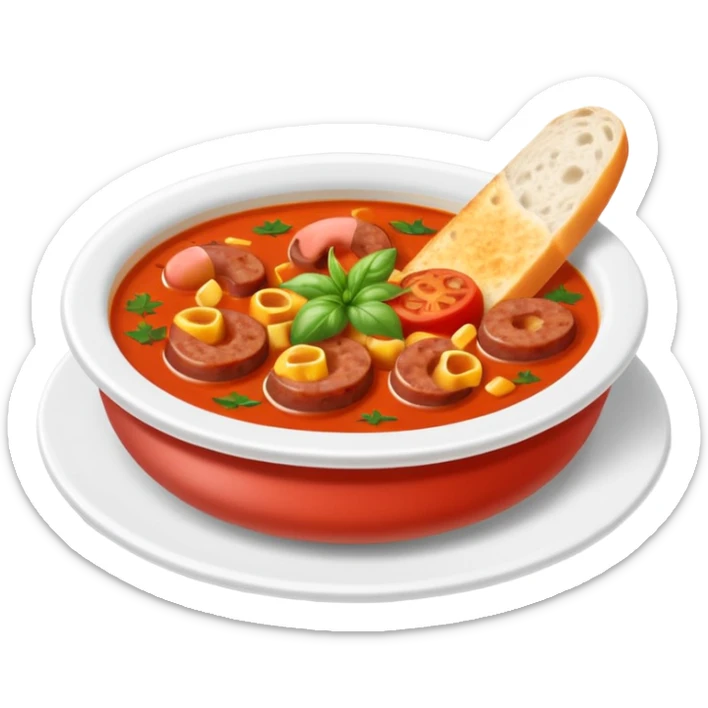 emoji of Rougail saucisse meal. Typical Reunion island meal. Sliced sausage in tomato soup with thym  sticker