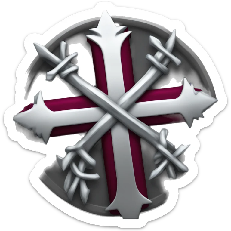 a cross with the colors silver burgundy and black with a crown of thorns on it sticker