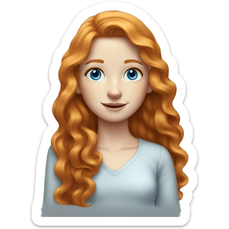 pale girl with long wavy ginger hair, blue eyes and freckles sticker