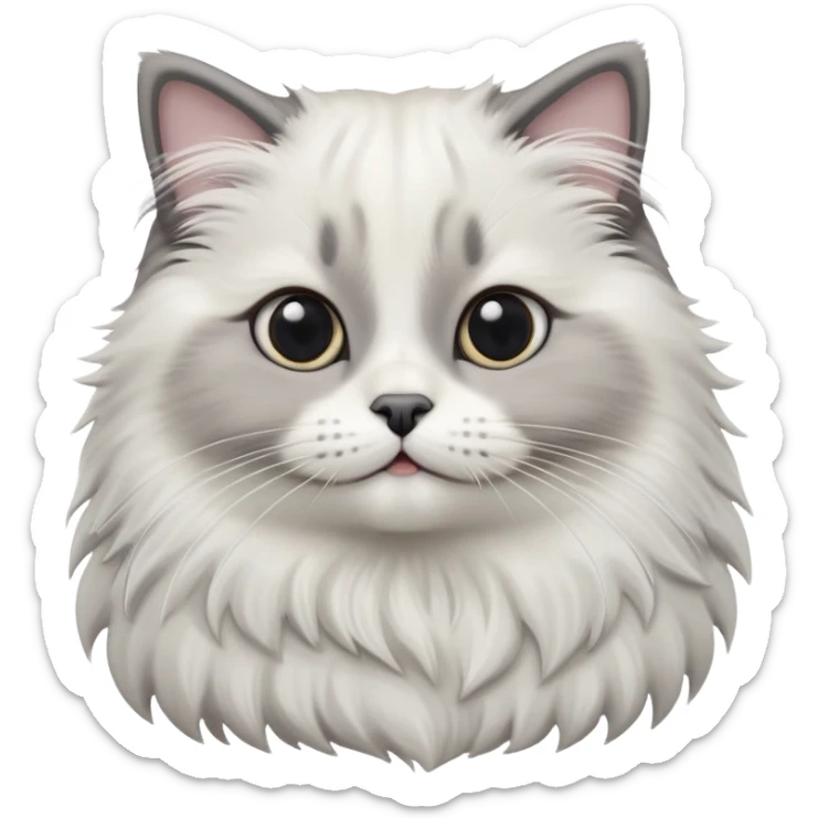 cinematic-adorable-big-eyed-fluffy-white and grey-ragdoll-cat-portrait-emoji,-head-tilted-playfully-with-a-sweet-expression,-fluffy-grey seal colour with white-fur,-simplified-yet-irresistibly-cute-features-with-large,-expression, sticker