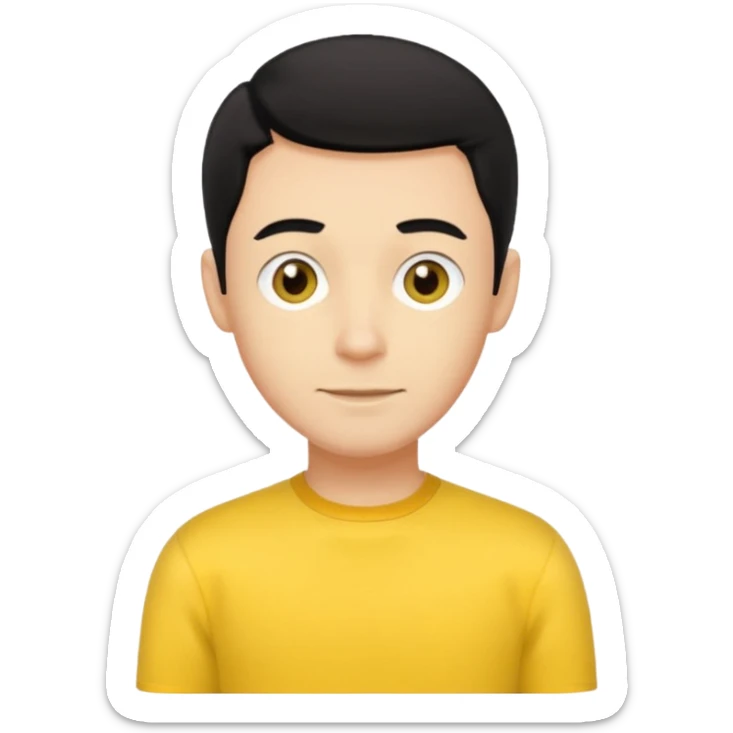 Greg Wiggle of The Wiggles with light skin, black hair, hazel eyes, yellow skivvy shirt sticker