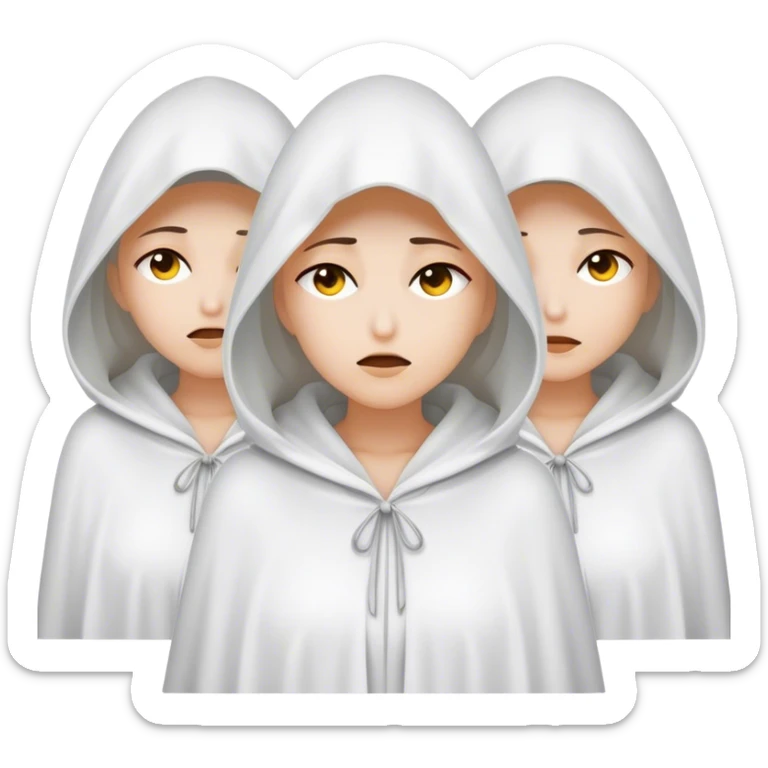 3 mysterious women in white hooded cloaks that cover their eyes sticker