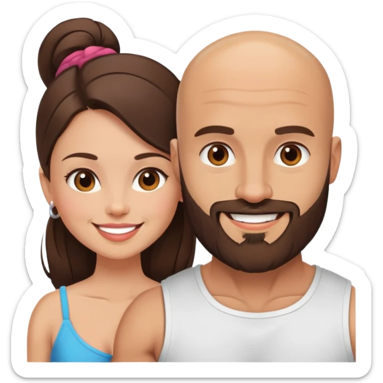 Muscular Bald man with a beard crazy in love with his young brunette wife  sticker