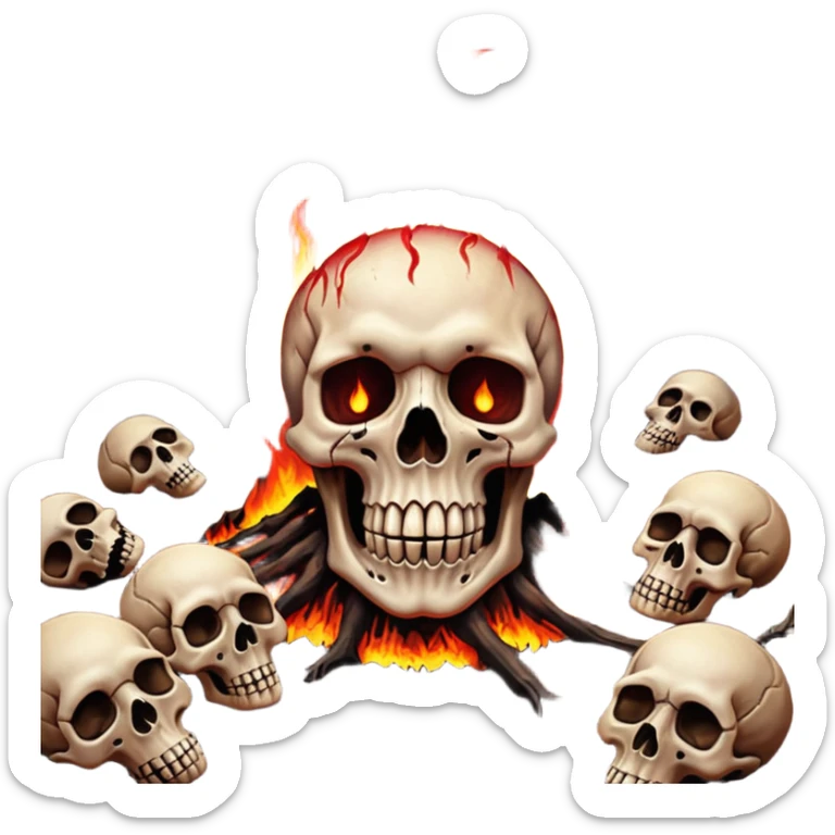 A burning hell landscape in the style of rott8ng corpses in the style of your bloody skull art. More detailed, extreme detail in a realistic style  sticker