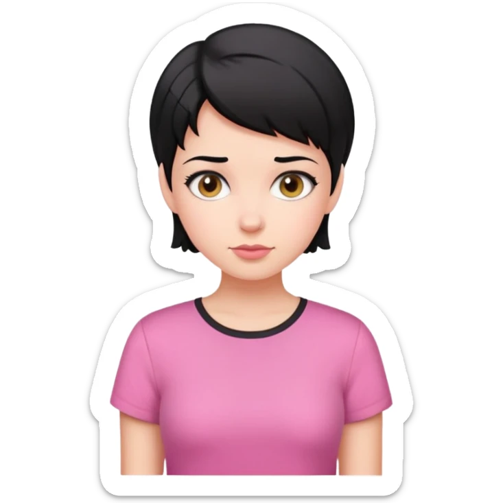 girl with short black hair wearing a pink shirt sticker