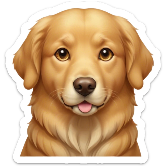 Cinematic Noble Golden Retriever Portrait Emoji, Poised and regal, with a strong, athletic build and a lustrous, well-groomed golden coat, deep-set soulful brown eyes, Simplified yet sharp and sophisticated features, highly detailed, glowing with a soft, dignified glow, high shine, intelligent and friendly, stylized with an air of warmth, focused and attentive, soft glowing outline, capturing the essence of a watchful and confident companion, so majestic it feels as though it could bound out of the screen with effortless authority! sticker