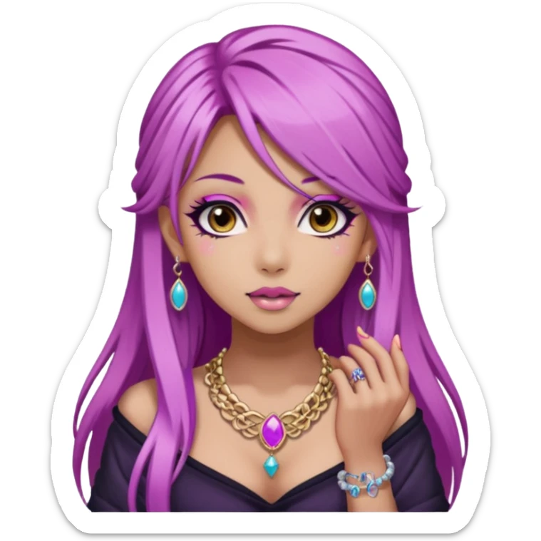 hime gyaru girl with long straight pink and purple hair, tattoos, dark makeup sticker