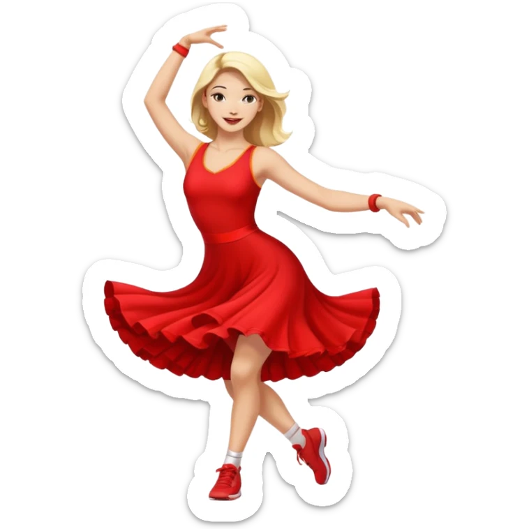 mujer atlética bailando, colores vivos, expresión alegre sticker