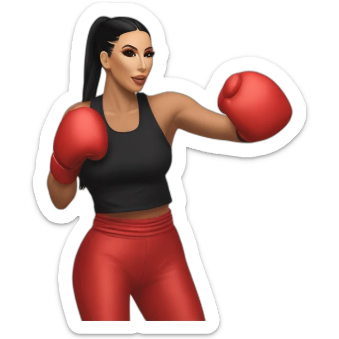 kim kardashian habillée en rouge qui fait de la boxe avec Travis Scott sticker