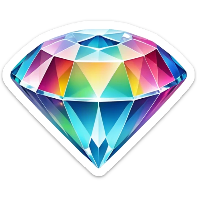 Cinematic Realistic Diamond Emoji, Brilliant and sparkling, with perfectly cut facets reflecting light in dazzling rainbows, resting upon a soft velvet background. The sharp, clean edges reflect light in every direction, creating a mesmerizing shine. Soft glowing outline, capturing the essence of timeless luxury and radiant beauty in a single, flawless diamond! sticker