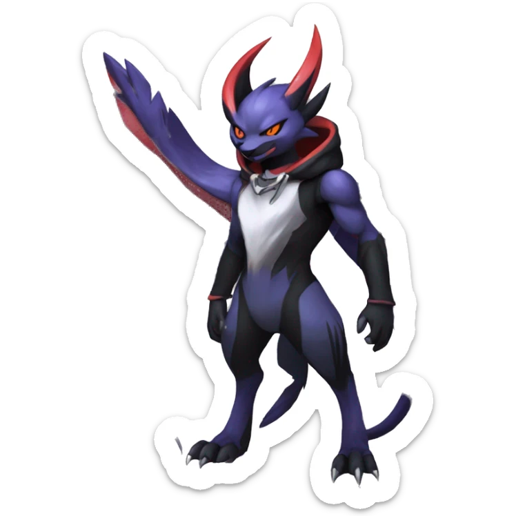 Cool Anthro Dark Absol-Noivern-Quilava-Litten-Pokémon with edgy stripes hoodie spiked collar punk Full Body sticker