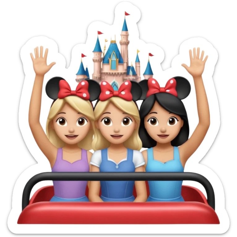 Como si quatro chicas estuvieran en una atracción de Disney con lsas manos levantadas  sticker