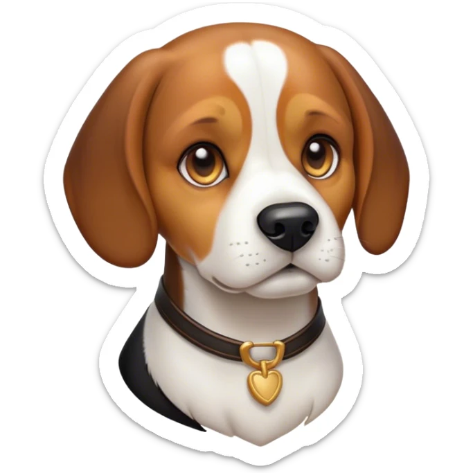 Cinematic Noble Tri-Color Beagle Portrait Emoji, Poised and regal, with a compact, sturdy build and a well-groomed coat of white, brown, and black, deep-set soulful hazel eyes, Simplified yet sharp and sophisticated features, highly detailed, glowing with a soft, dignified glow, high shine, intelligent and loyal, stylized with an air of strength, focused and attentive, soft glowing outline, capturing the essence of a watchful and confident companion, so majestic it feels as though it could step out of the screen with effortless authority! sticker