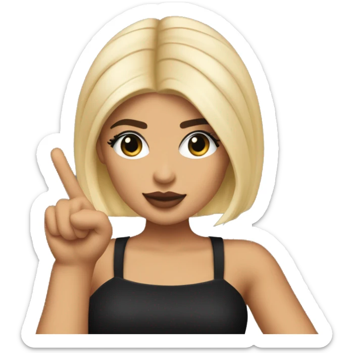 Emoji of Kylie Jenner with blonde hair in a black mini dress, confidently pointing forward with a stylish, influencer vibe sticker