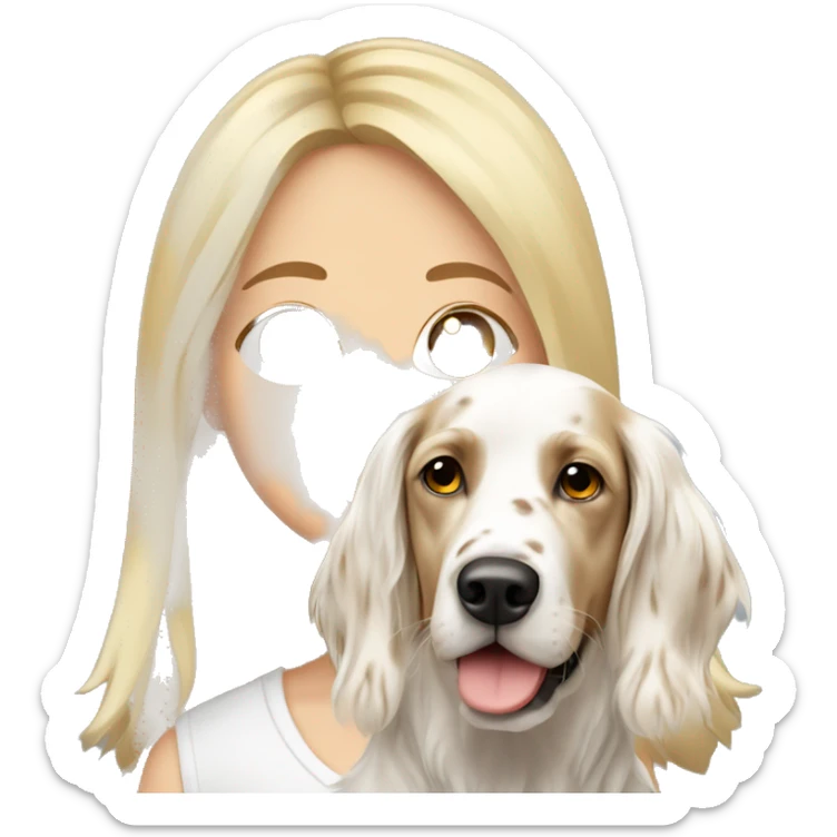 Gute Blonde girl with white and Brown english setter portrait sticker