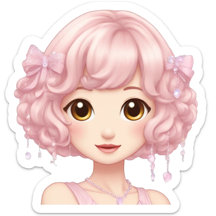 Dreamy pretty elegant kawaii shiny blushing shy anime pastel lady kawaii beautiful hair naturecore fairycore cottagecore jewels trending aesthetic full body sticker