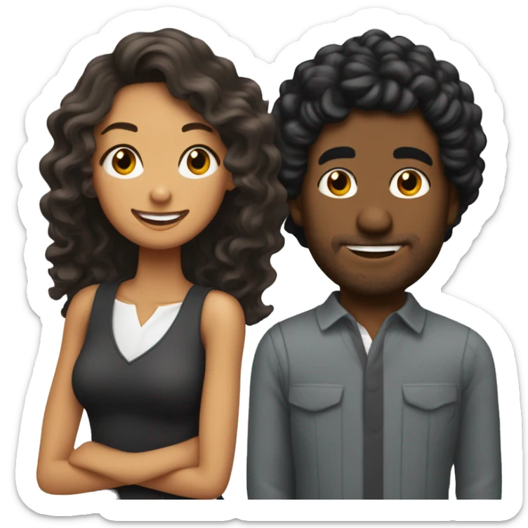 Chico moreno con pelo rizado besando a chica trigueña de pelo negro ondulado sticker