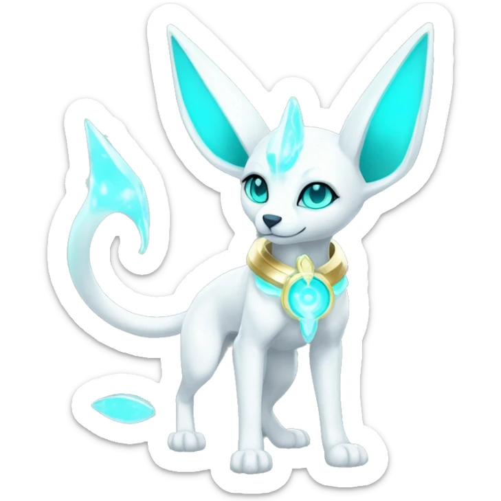 Shiny White Angelic Godly Ethereal Majestic Electric Albino Umbreon. cyan eyes and cyan markings. Golden Anubis-rings. full body sticker