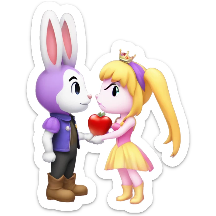 Nabbit the purple theif rabbit boy and Princess Peach kissing each other sticker