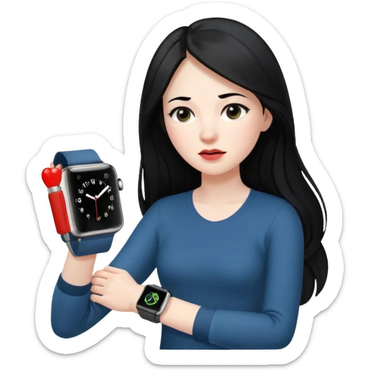 mujer cabello negro largo piel blanca con apple watch en su muñeca midiendo hipertension sticker