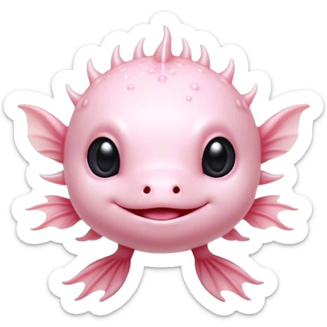 Cinematic Cute Axolotl Portrait Emoji, Head tilted playfully and inquisitively, featuring smooth, pale pink skin with delicate feathery gills and round, sparkling dark eyes filled with curiosity, Simplified yet irresistibly adorable features, highly detailed, glowing with a warm, magical glow, high shine, affectionate and quirky, stylized with a touch of whimsy, bright and endearing, soft glowing outline, capturing the essence of a mischievous yet charming aquatic friend, so playful it feels like it could swim out of the screen and into your heart! sticker