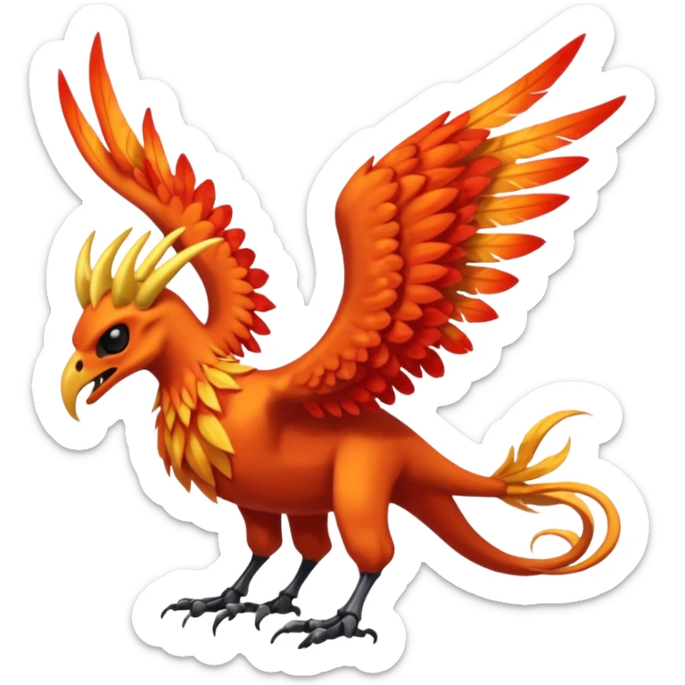 Skeletal skull-faced feathery fiery winged horned Amaura-Aurorus-Pokémon-Fakémon-hybrid-fusion-creature, full body sticker