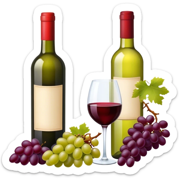 a bottle of red wine and a bottle of white wine with grapes on the label. sticker