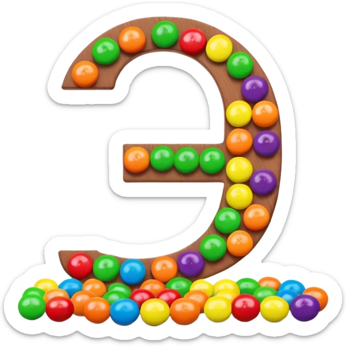 A stylized S letter made of rainbow colors next to a few green round candies, extremely minimal Skittles representation. sticker