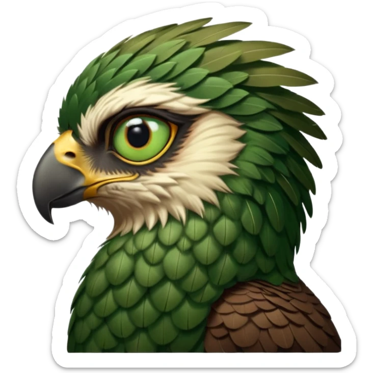 close up of just the eye at the side profile of the face of a green hawk that is looking away from the camera sticker