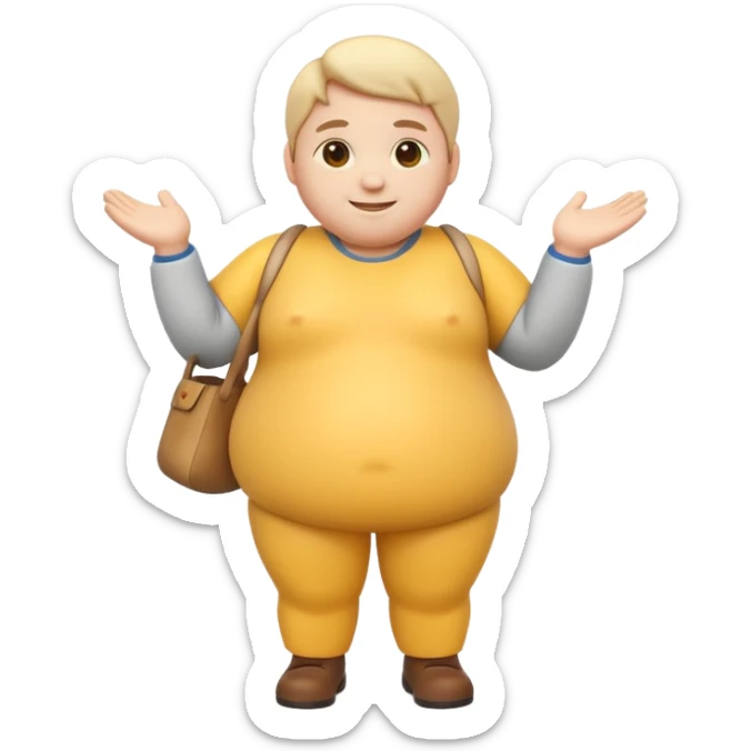 A 3D emoji in iOS emoji aesthetic style of a chubby full-body person standing upright, with round belly, soft features, and a cheerful smile. Glossy texture, bright lighting, minimal white background, friendly and expressive design. sticker