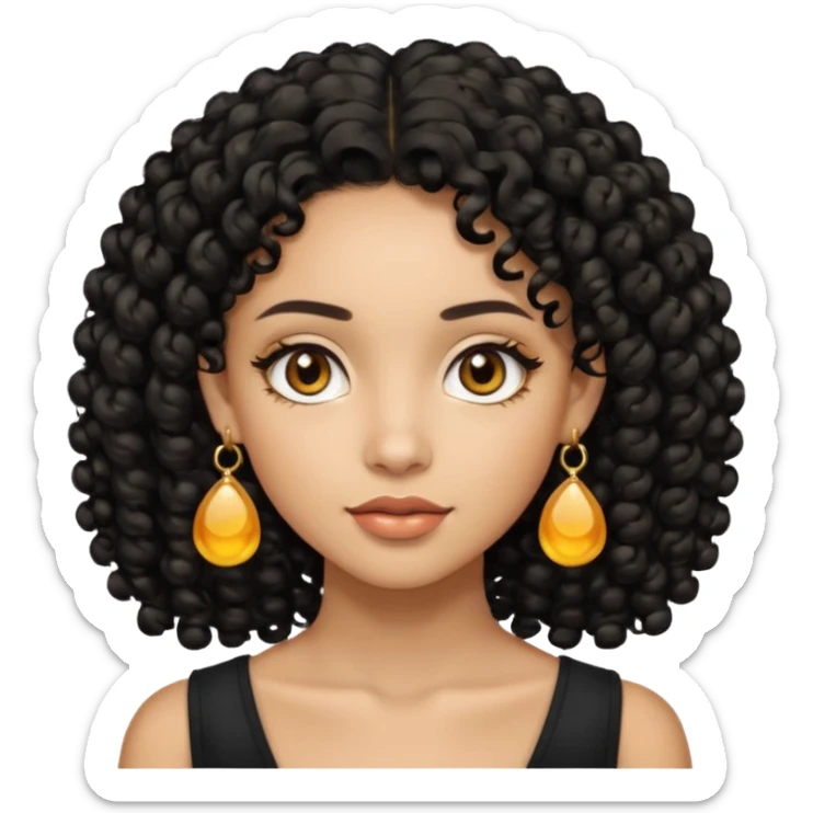 Lightskin with earrings with black curly hair with a honey blonde patch on the right side  beautiful brown eyes  sticker