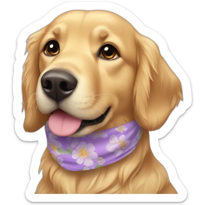 Golden retriever wearing lilac floral bandana around neck sticker