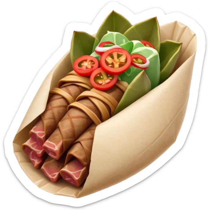Gyros Cinematic Realistic Gyros Dish Emoji, depicted as succulent, spiced meat wrapped in paper for easy handling, rendered with lifelike textures and dynamic, warm lighting. sticker