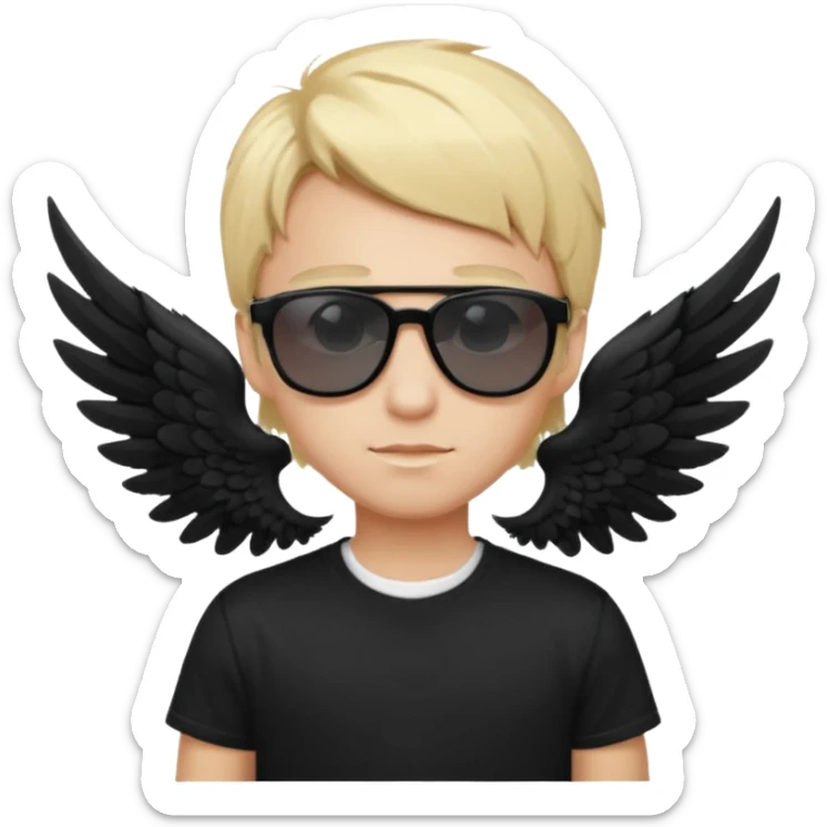 Fallen Angel, blonde hair, black wings, white T- shirt, brand sunglasses, boy  sticker