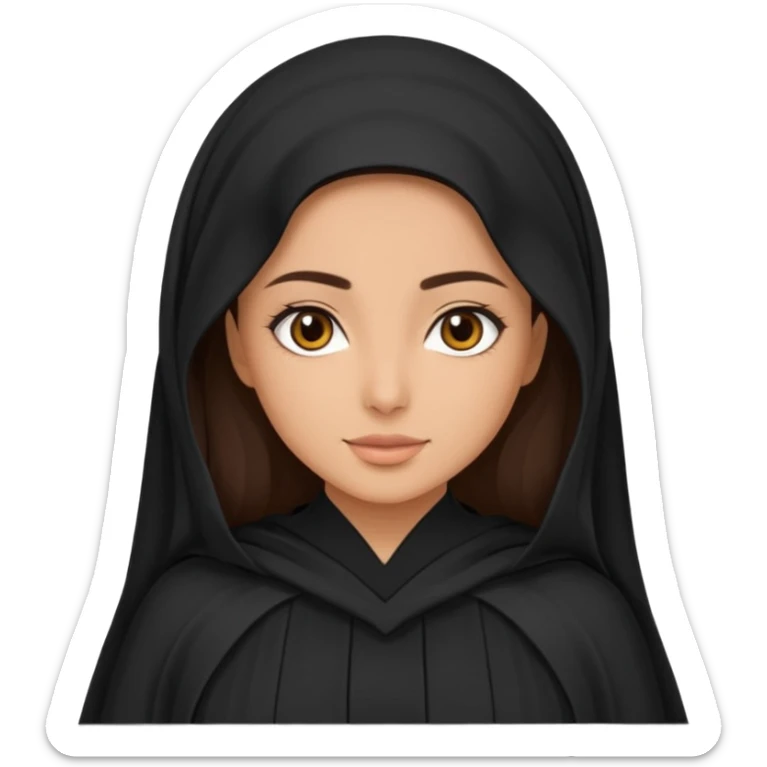create an emoji of a girl wearing a shayla (شيله) and abaya, brunette girl (her hair shows ofc it is not a hijab) like more of a khaleeji shayla sticker
