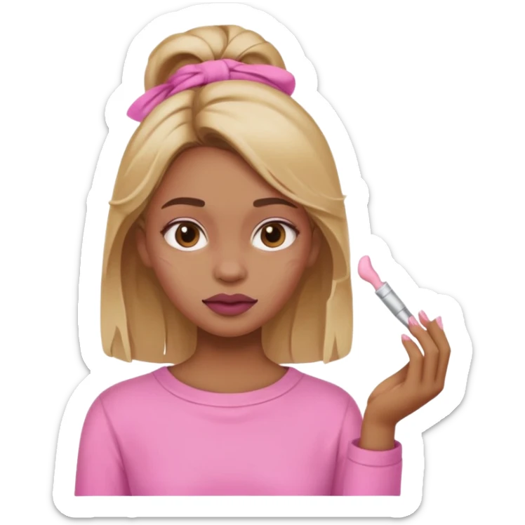 dark blonde girl smears cream on face in pink clothes sticker