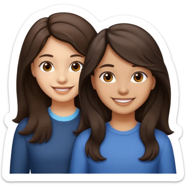 Longer wavy hair for one and straight for the other both dark brown hair. Light skin tone sticker