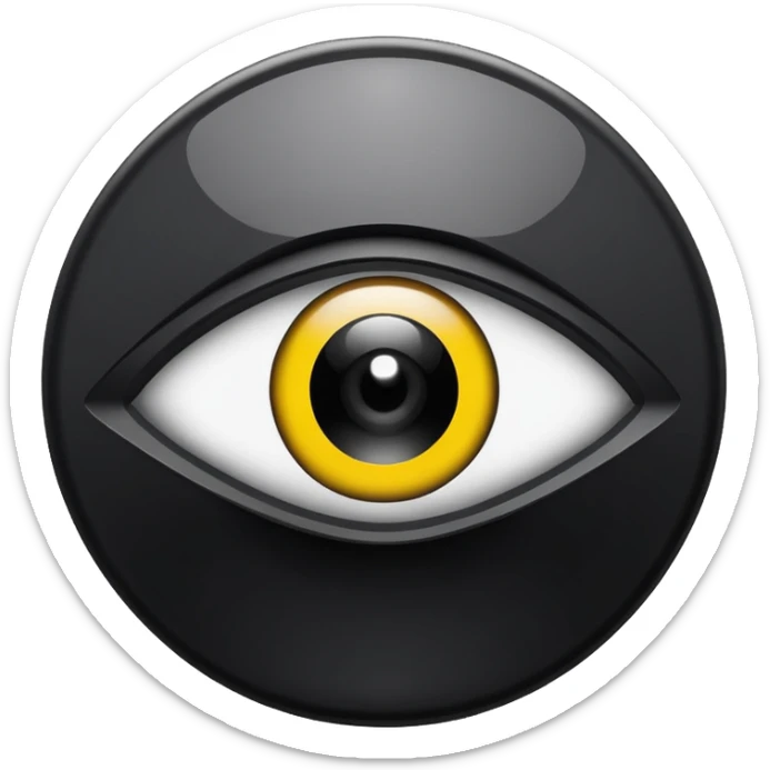 Minimalist emoji-style sticker of a black surveillance camera lens with a demonic eye inside, grayscale, with the words “ALWAYS WATCHING” below

 sticker